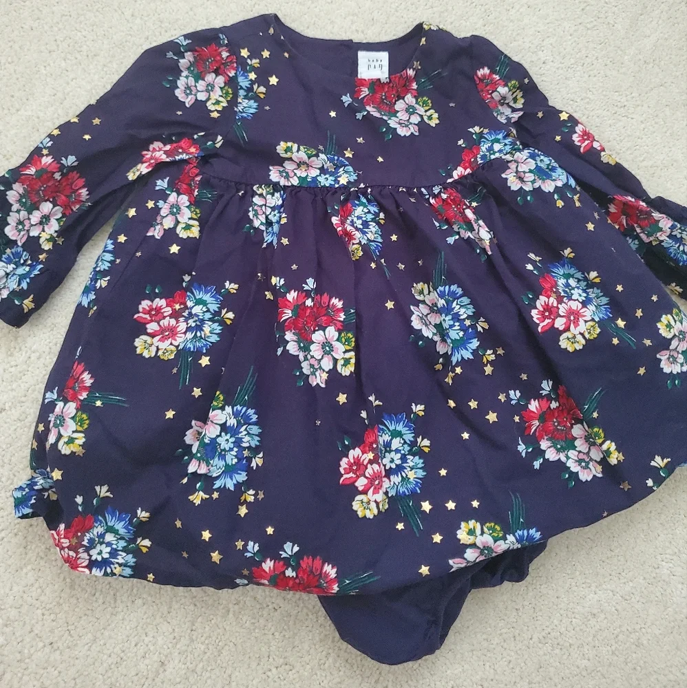 Baby Gap Girls Navy Floral Ruffle Sleeve Dress and Bloomers sz6-12